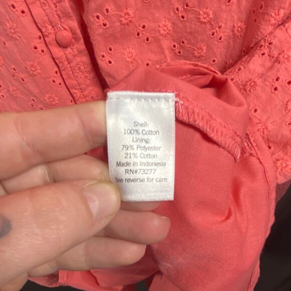 LC women top 2x eyelet lace cottagecore boho spring feminine floral coral pink - Picture 5 of 7